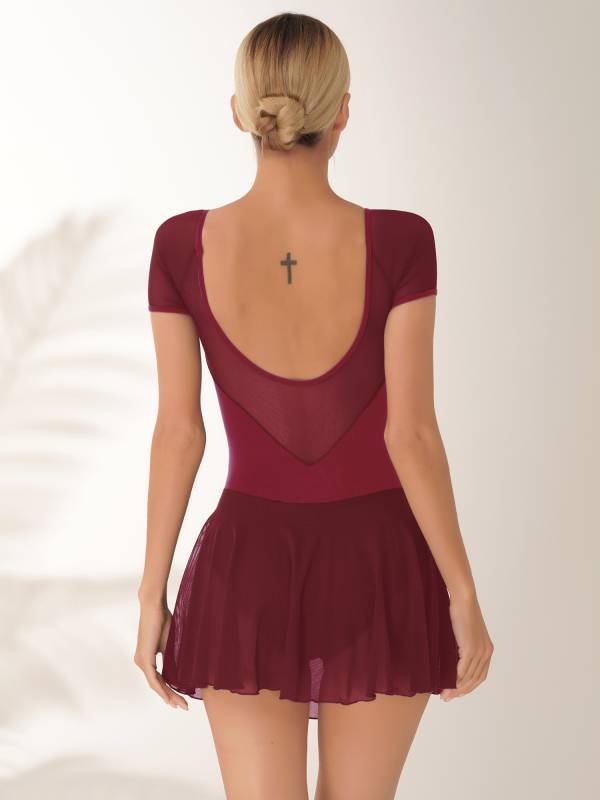 Women Short Sleeve Ruffled Skirted Leotard Dress for Ballet Gymnastics thumb