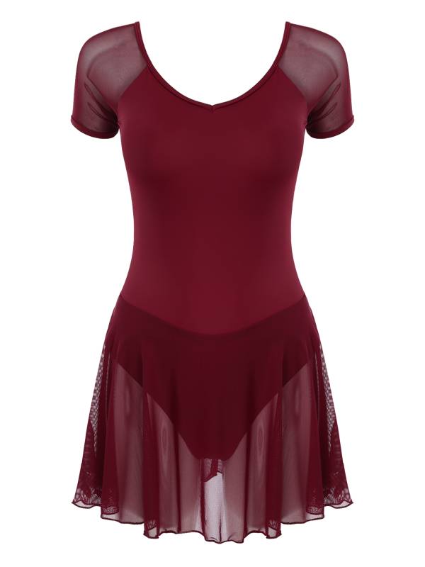 Women Short Sleeve Ruffled Skirted Leotard Dress for Ballet Gymnastics thumb