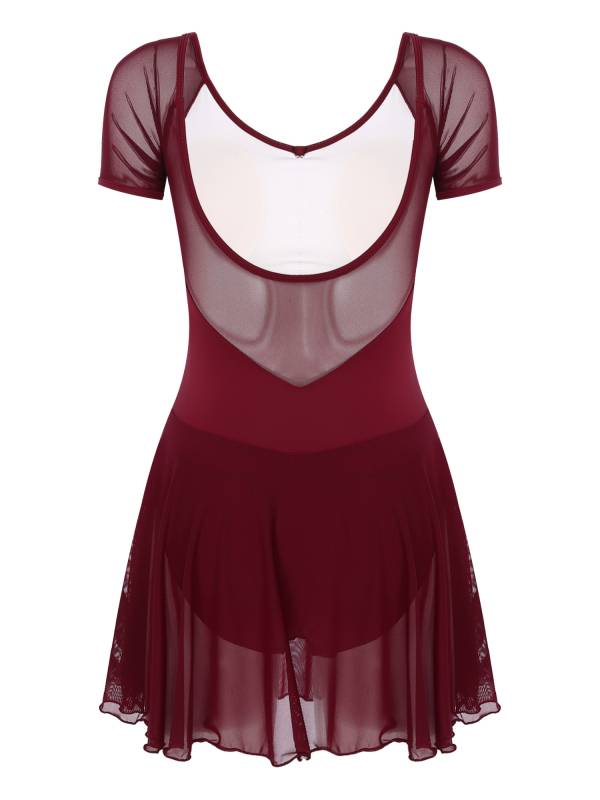 Women Short Sleeve Ruffled Skirted Leotard Dress for Ballet Gymnastics thumb