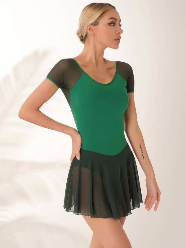Women Short Sleeve Ruffled Skirted Leotard Dress for Ballet Gymnastics thumb