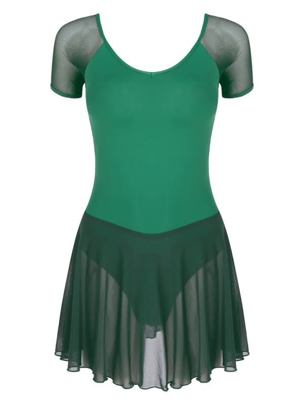 Women Short Sleeve Ruffled Skirted Leotard Dress for Ballet Gymnastics thumb