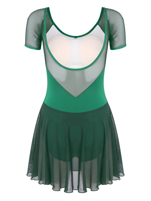 Women Short Sleeve Ruffled Skirted Leotard Dress for Ballet Gymnastics thumb
