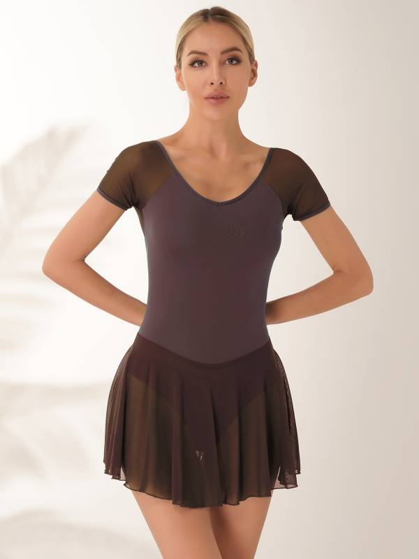 Women Short Sleeve Ruffled Skirted Leotard Dress for Ballet Gymnastics thumb