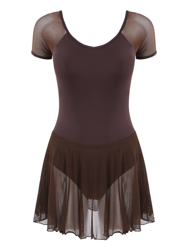 Women Short Sleeve Ruffled Skirted Leotard Dress for Ballet Gymnastics thumb