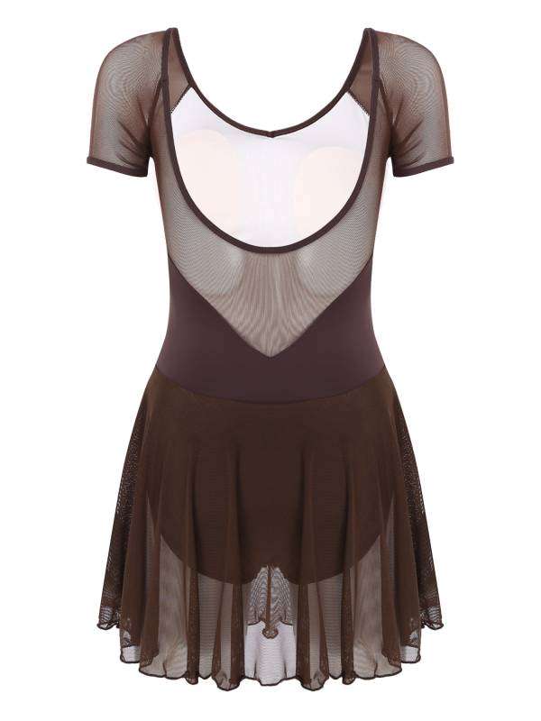 Women Short Sleeve Ruffled Skirted Leotard Dress for Ballet Gymnastics thumb