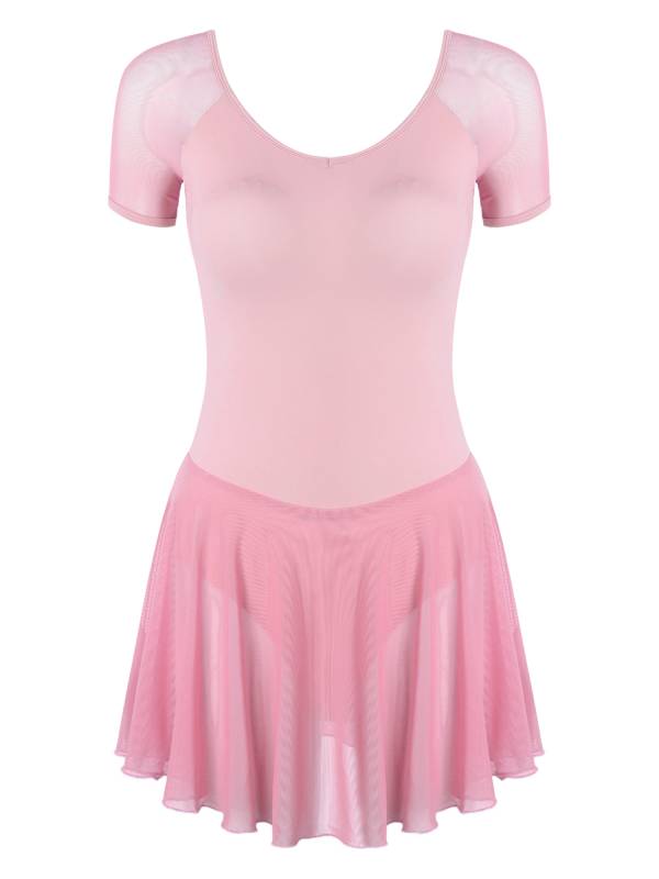 Women Short Sleeve Ruffled Skirted Leotard Dress for Ballet Gymnastics thumb