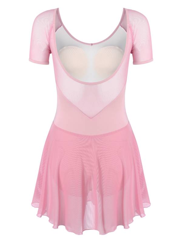 Women Short Sleeve Ruffled Skirted Leotard Dress for Ballet Gymnastics thumb