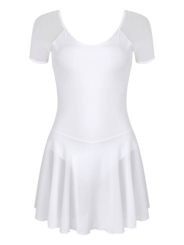 Women Short Sleeve Ruffled Skirted Leotard Dress for Ballet Gymnastics thumb