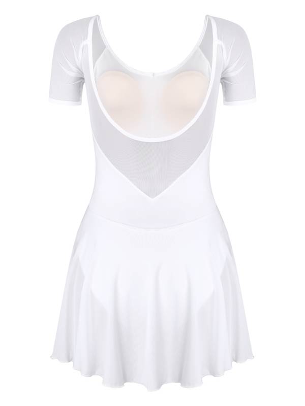 Women Short Sleeve Ruffled Skirted Leotard Dress for Ballet Gymnastics thumb