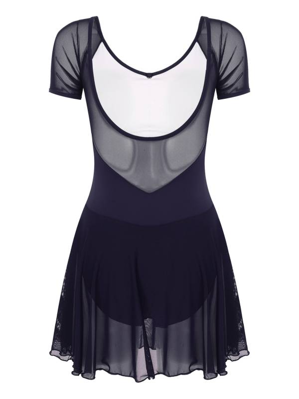 Women Short Sleeve Ruffled Skirted Leotard Dress for Ballet Gymnastics thumb