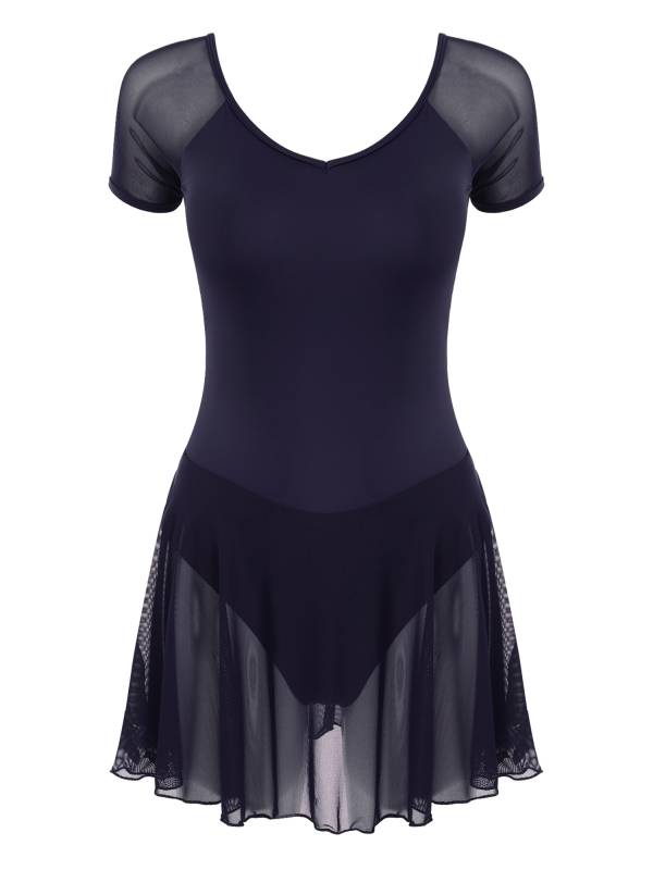 Women Short Sleeve Ruffled Skirted Leotard Dress for Ballet Gymnastics thumb
