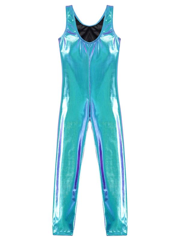 Kids Girls Sleeveless Glossy Metallic Gymnastics Unitard thumb