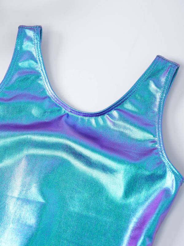 Kids Girls Sleeveless Glossy Metallic Gymnastics Unitard thumb