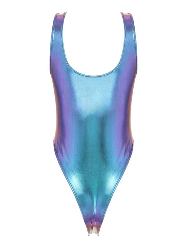 Women Glossy Sleeveless High Cut One-piece Swimsuits thumb
