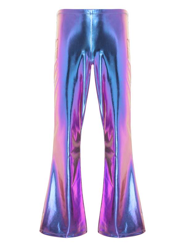 Men Shiny Metallic Bell Bottom Disco Pants thumb