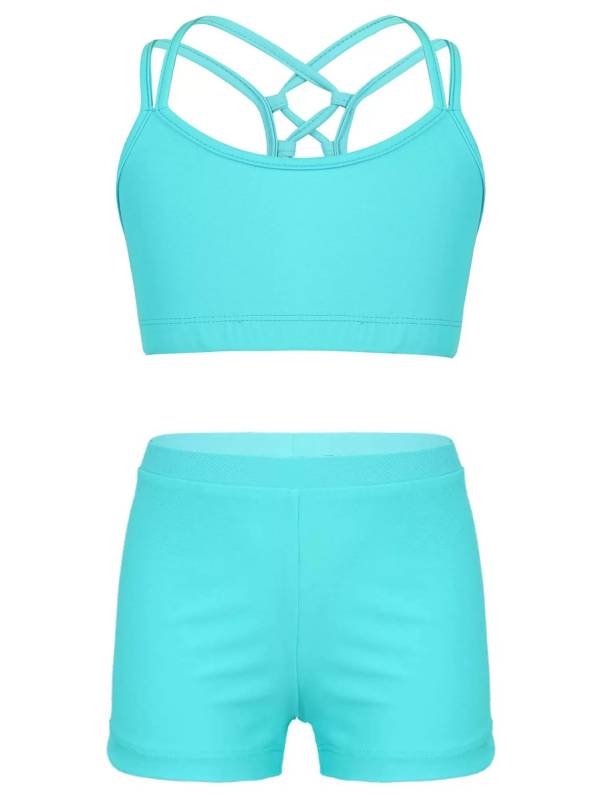 Kids Girls Two Pieces Sleeveless Crop Top and Shorts Swimsuit Set thumb