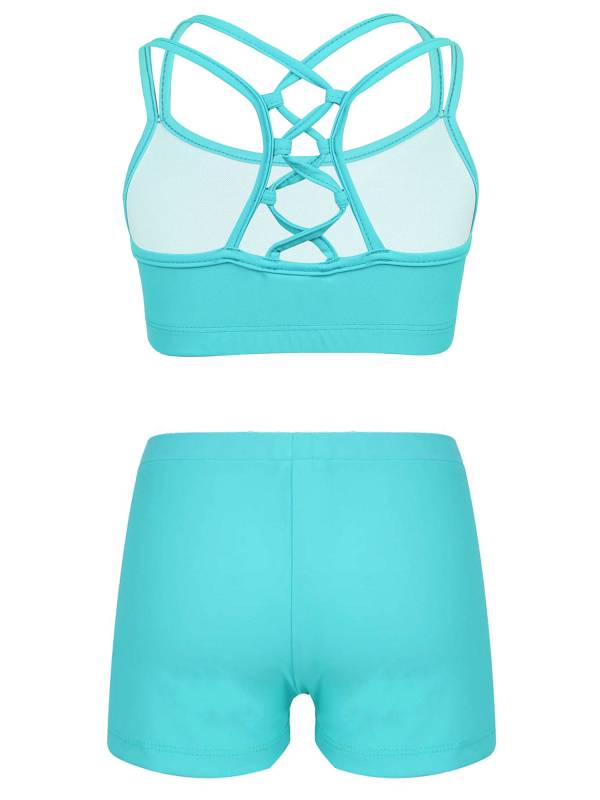 Kids Girls Two Pieces Sleeveless Crop Top and Shorts Swimsuit Set thumb