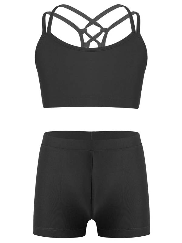 Kids Girls Two Pieces Sleeveless Crop Top and Shorts Swimsuit Set thumb