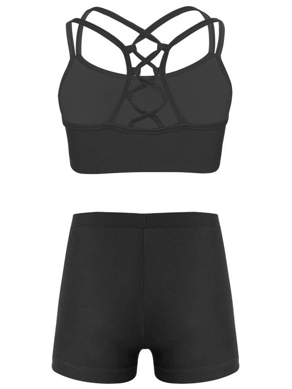 Kids Girls Two Pieces Sleeveless Crop Top and Shorts Swimsuit Set thumb