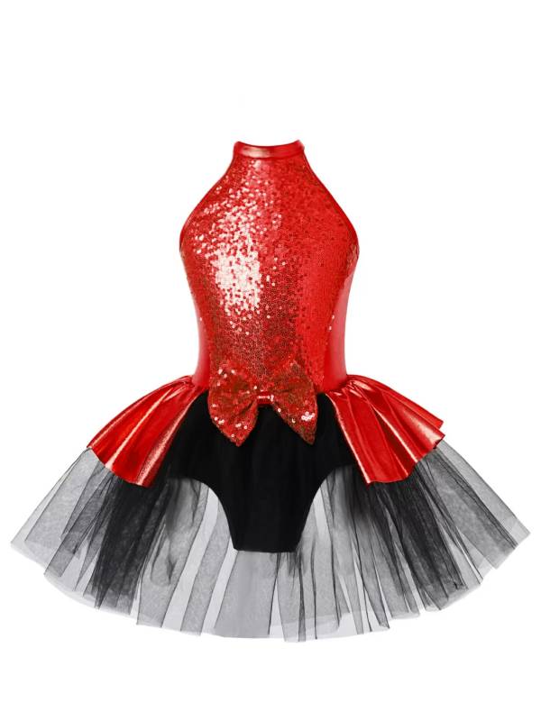 Kids Girls Sleeveless Sequins Bowknot Ballet Dance Tutu Dress thumb