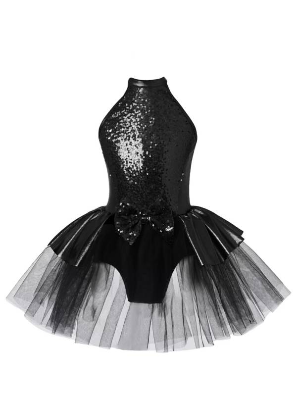 Kids Girls Sleeveless Sequins Bowknot Ballet Dance Tutu Dress thumb