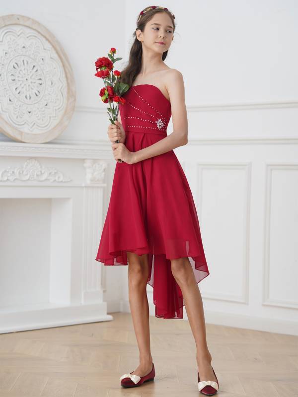 Kids Girls Rhinestones Beaded High-Low Party Dress thumb