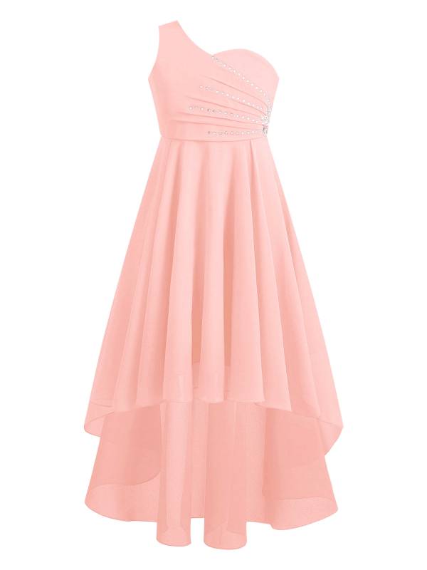 Kids Girls Rhinestones Beaded High-Low Party Dress thumb