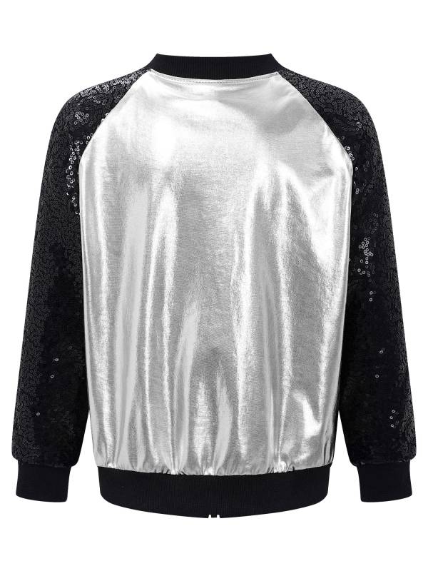 Kids Girls Sequins Long Sleeve Front Zipper Jacket Coat thumb