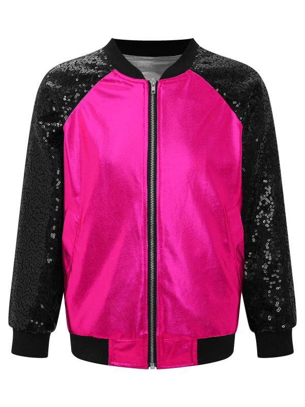Kids Girls Sequins Long Sleeve Front Zipper Jacket Coat thumb