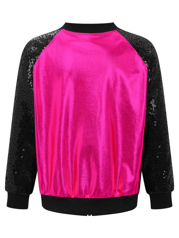 Kids Girls Sequins Long Sleeve Front Zipper Jacket Coat thumb