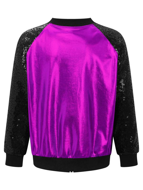Kids Girls Sequins Long Sleeve Front Zipper Jacket Coat thumb