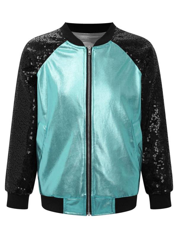 Kids Girls Sequins Long Sleeve Front Zipper Jacket Coat thumb