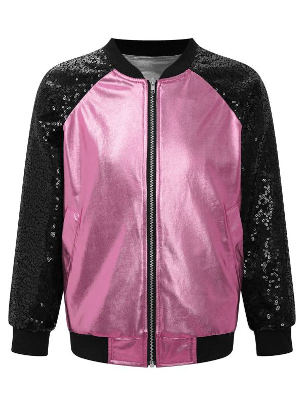 Kids Girls Sequins Long Sleeve Front Zipper Jacket Coat thumb