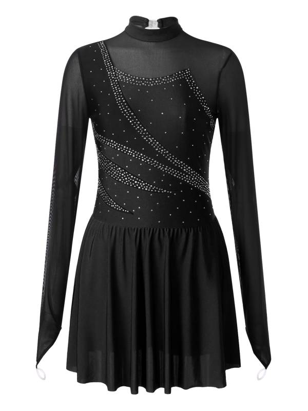 Women Color Block Mesh Figure Skating Leotard Dresses thumb