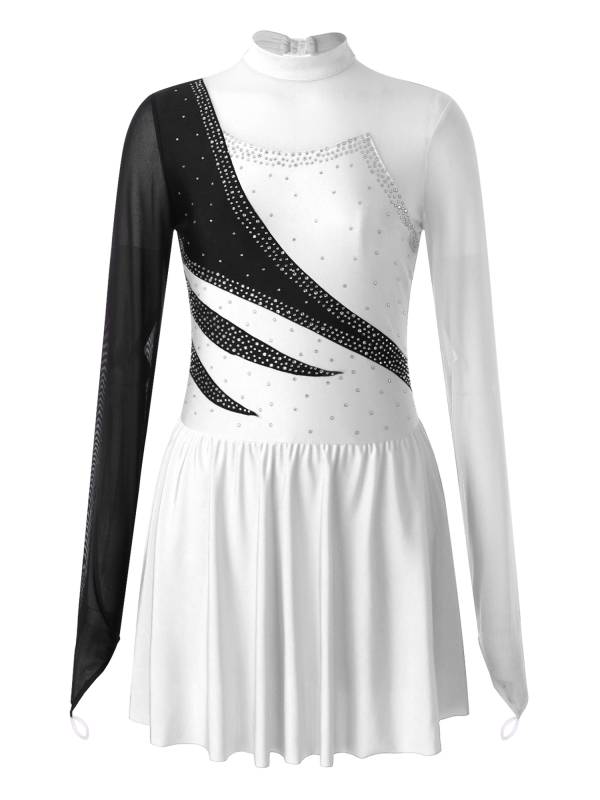 Women Color Block Mesh Figure Skating Leotard Dresses thumb