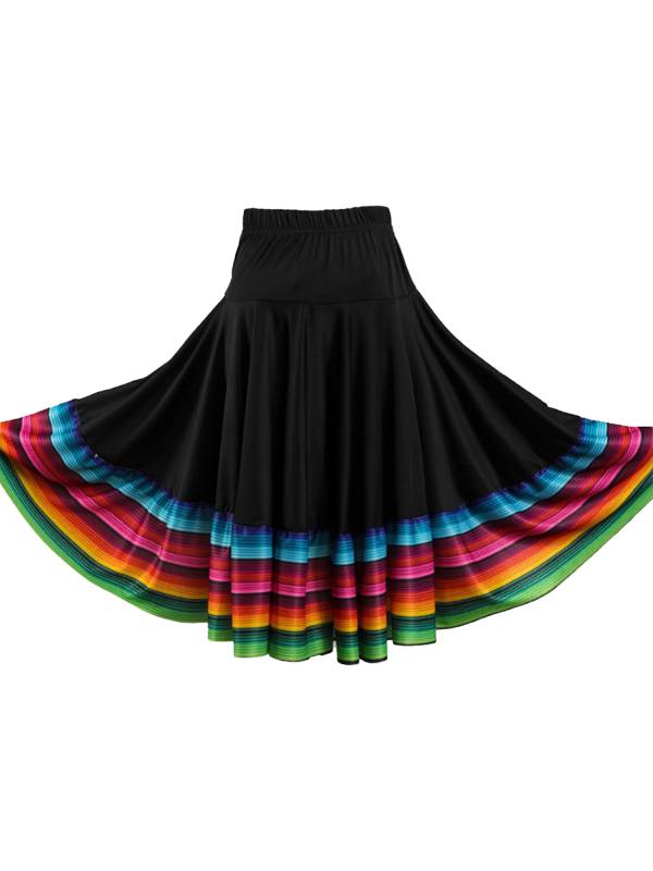 Women Rainbow Stripe Flamenco Folk Dance Midi Skirt thumb