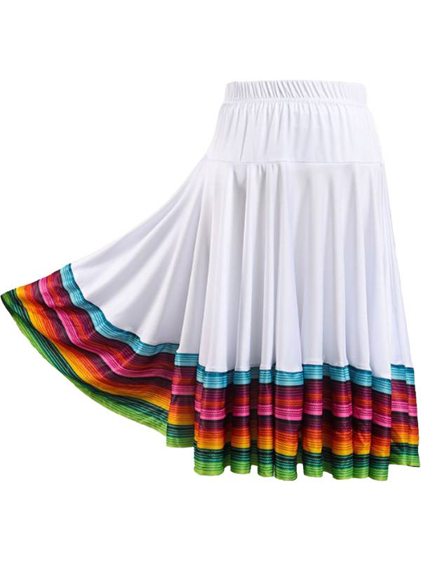 Women Rainbow Stripe Flamenco Folk Dance Midi Skirt thumb