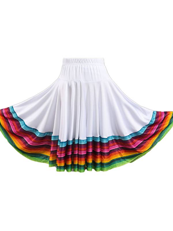 Women Rainbow Stripe Flamenco Folk Dance Midi Skirt thumb