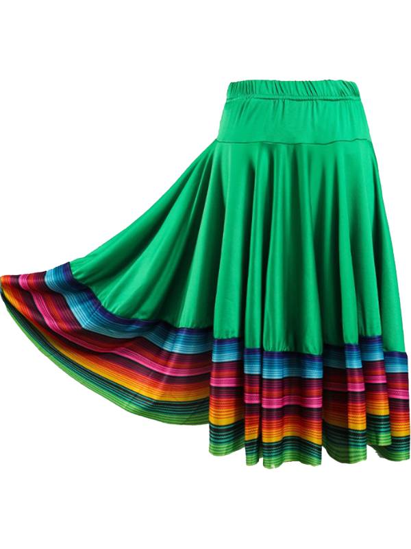 Women Rainbow Stripe Flamenco Folk Dance Midi Skirt thumb