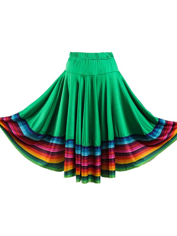 Women Rainbow Stripe Flamenco Folk Dance Midi Skirt thumb