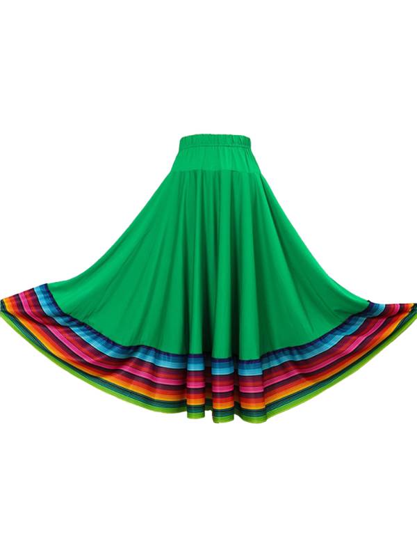 Women Rainbow Stripe Flamenco Folk Dance Midi Skirt thumb