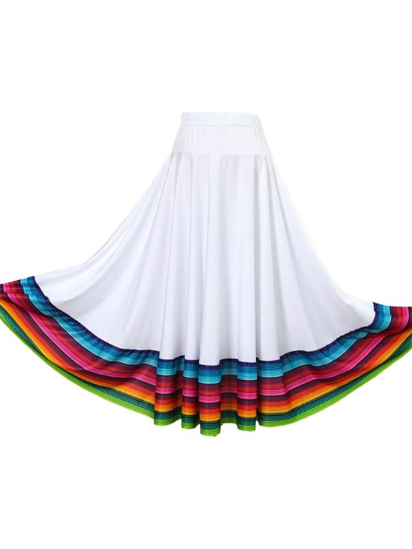 Women Rainbow Stripe Flamenco Folk Dance Midi Skirt thumb