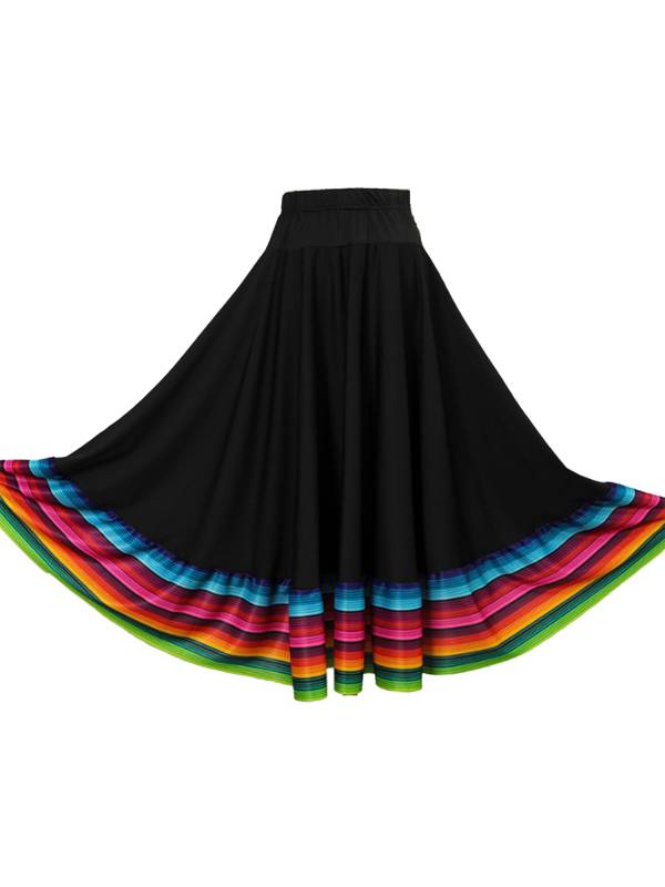 Women Rainbow Stripe Flamenco Folk Dance Midi Skirt thumb