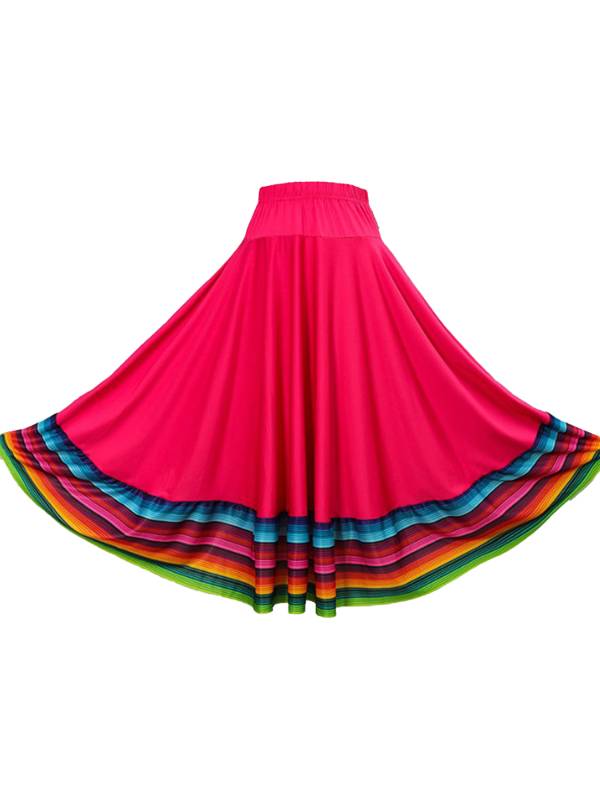 Women Rainbow Stripe Flamenco Folk Dance Midi Skirt thumb