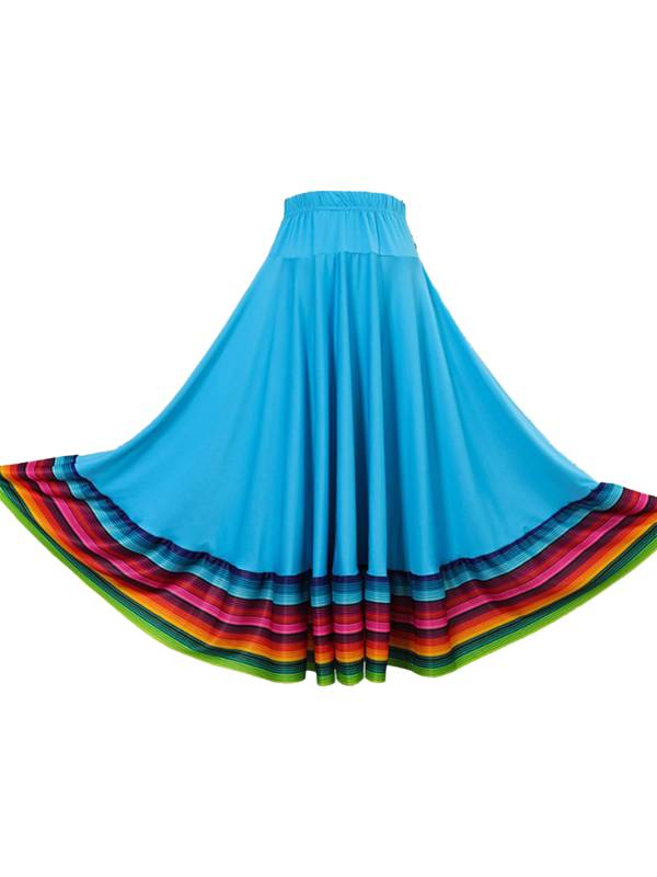 Women Rainbow Stripe Flamenco Folk Dance Midi Skirt thumb