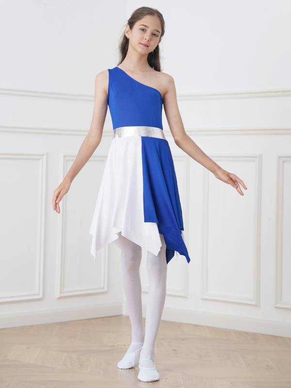 thumbnail image 2 of Iiniim Kids Girls Sleeveless Asymmetrical Praise Dance Overlay Color Block Lyrical Tunic Dress Size 6 16 Lavender 14 2 of 11