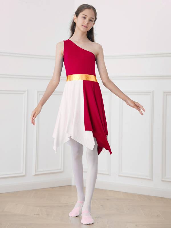 Kids Girls Sleeveless One Shoulder Tunic Praise & Worship Dance Dress thumb