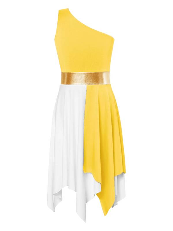 Kids Girls Sleeveless One Shoulder Tunic Praise & Worship Dance Dress thumb