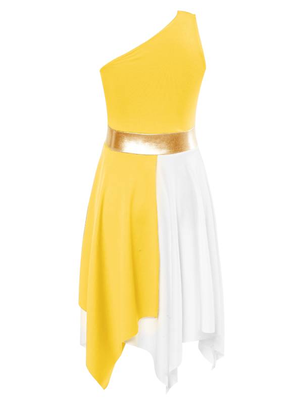 Kids Girls Sleeveless One Shoulder Tunic Praise & Worship Dance Dress thumb