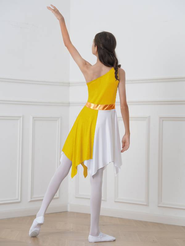 Kids Girls Sleeveless One Shoulder Tunic Praise & Worship Dance Dress thumb